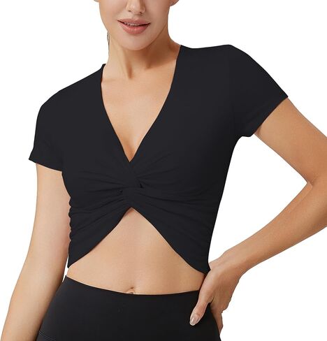 قميص نسائي للتمرين من Move With You برقبة على شكل V وأكمام قصيرة وأكمام قصيرة، قميص رياضي قابل للتمدد، قميص رياضي رياضي in Kuwait