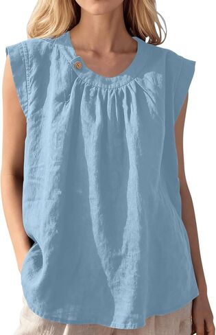 المرأة الصيف عادية كم كاب تانك القمم 2026 فضفاضة تناسب Crewneck العصرية مطوي الجبهة السفر الشاش بروتيل سترة للسيدات in Saudi Arabia