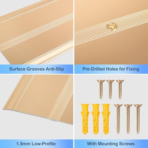 2 Pack Aluminum Door Threshold, 36"L x 2.4"W Metal Floor Transition Strip for Doorways, Threshold Strip for Exterior & Interior Doors Flooring Gaps, Doorway Protector and Decor (Black) in Kuwait