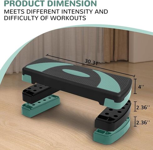 Fitvids Fitvids Step Aerobic Platform, 31" Exercise Step with 3 levels Adjustable Height, 4 Stackable Risers, Fitness Training Workout Stepper for Home Gym, Cardio Strength in Saudi Arabia