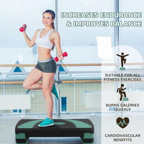 Fitvids Fitvids Step Aerobic Platform, 31" Exercise Step with 3 levels Adjustable Height, 4 Stackable Risers, Fitness Training Workout Stepper for Home Gym, Cardio Strength in Saudi Arabia