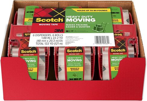 Scotch Heavy Duty Moving Packing Tape, Clear, Makes Packing Easier & Quieter, 1.88 in. x 22.2 yd., 6 Tape Roll with Dispensers in Saudi Arabia