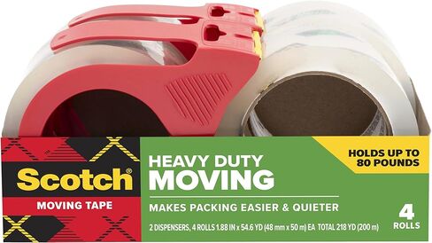 Scotch Heavy Duty Moving Packing Tape, Clear, Makes Packing Easier & Quieter, 1.88 in. x 22.2 yd., 6 Tape Roll with Dispensers in Saudi Arabia