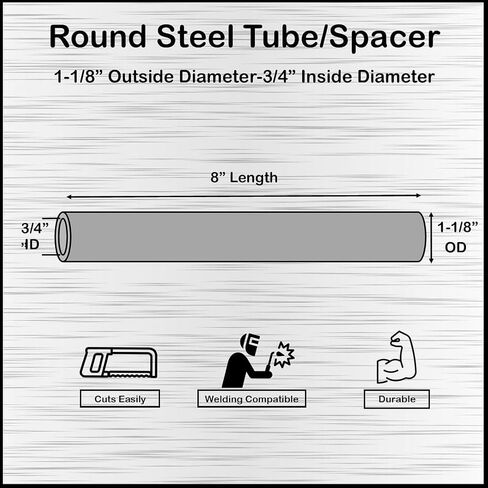 1-1/8" OD x 3/4" ID 8" طويل (2 حزمة) MetalSpacersOnline أنبوب فولاذي مستدير/فاصل أنابيب مستقيمة غير ملحومة للأنابيب ذاتية الصنع in Kuwait