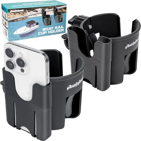 QualyQualy Boat Rail Cup Holder 2 Pack, No-Drill Clamp-On Marine Cup Holders 360° Adjustable for Pontoon Boat, Bimini Top, Grab Bar, PWC, Jet Ski, Fits Round & Square Rails 15-40mm, Boat Gifts for Men in Saudi Arabia