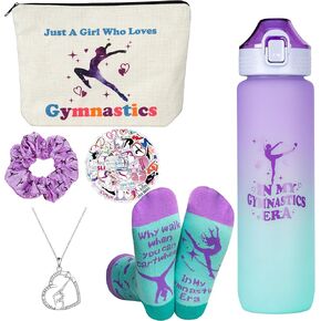 Gymnastics Gifts for Girls - Gymnastics Water Bottle, Cosmetic Bag, Necklace, Scrunchie, Socks, 50 Pcs Stickers - Gymnastics Party Favors for Girls, Birthday Gifts for Gymnastics Lovers in Saudi Arabia
