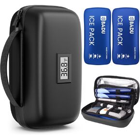 Insulin Cooler Travel Case TSA Approved, Diabetic Medication Cooling Bag with Temperature Display for Travel and Daily Use, 2 Ice Pack, Black in Kuwait
