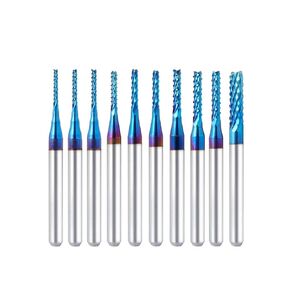 10 قطعة 1/8 "3.175 مللي متر عرقوب نهاية مطحنة CNC بت التوجيه 0.8-3.175 مللي متر نانو الأزرق طلاء لقم الحفر القاطع أدوات النجارة in Kuwait
