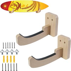 Surfboard Wall Mount Rack (1 Pair), Solid Wood Surfboard Holder for Wall Storage, Non-Slip Surf Board Wall Mounts for Longboard, Shortboard, Skimboard, Snowboard & Skateboard, Indoor & Outdoor Use in Kuwait