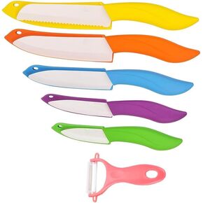 Ceramic Knife Set 6 Piece Ceramic Knives Colored with Cover Kitchen Knife Set include Peeler 3 inch Paring Knife Bread knife 6 inch Small Chef Knife in Kuwait
