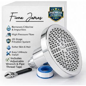 رأس الدش المفلتر من فيونا جيمس | رأس دش مفلتر - يزيل 99% من الكلور والمعادن الثقيلة، ويحسن الشعر والبشرة، وسهل التركيب، ويتضمن فلتر 20 مرحلة (كروم) in Kuwait