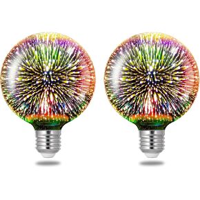 Porseme 3D Fireworks Decorative Light Bulb, E26 Base, 7W, AC100-240V, Glass Bulbs with Soft Warm Light, Shiny Decor for Home, Bedroom, Party (Included 2-Pack G125 Bulbs) in Kuwait