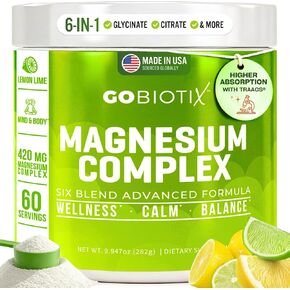 GoBiotix Magnesium Glycinate Powder – Cortisol Supplements for Women and Men – High Absorption Magnesium Complex Calm Supplement with Citrate, Malate – Sugar Free – 420 mg, 60 Servings - Peach Tea in Kuwait