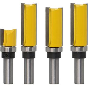 4 قطعة 12 مللي متر عرقوب فلوش تقليم نمط راوتر بت قالب تقليم المفصلي Mortising راوتر بت تحمل مستقيم نهاية مطحنة أدوات الخشب in Kuwait