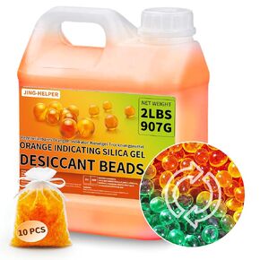 2LBS / 907G Orange Silica Desiccant Beads, JING-HELPER Orange Indicating Reusable Silica Gel Beads, 3-5mm Desiccant Dehumidifier for 3D Filament, Electronics, Camera, Jewelry (10 Organza Bags) in Kuwait