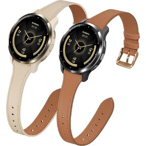 سوار جلدي نحيف 18 ملم متوافق مع Garmin Venu 3S/Venu 4 41 ملم/Venu 2S، 2 حزام جلدي رفيع رفيع لـ Vivoactive 4S/Vivomove 3S/Forerunner 255S/Forerunner 265S للنساء in Kuwait