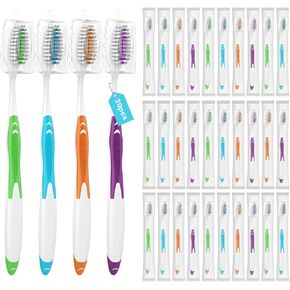 Frekare 30 Pack Bulk Toothbrushes with Covers, Individually Wrapped Tooth Brush Pack for Adults & Kids, Disposable Toothbrush Medium Soft for Travel, Donations, Hotels in Kuwait