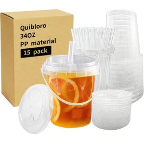 34oz 35pack Drink Buckets with Lids and Straws, Reusable Plastic Bucket Cups for Coffee & Boozy Drinks, Handheld Beverage Buckets for Pool Party, Beach, Picnic, Travel & Outdoor Supplies in Saudi Arabia