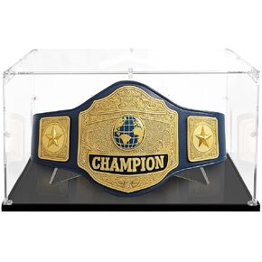 Championship Belt Display Case, 24"x16"x16" Large Acrylic Box with 4mm Ultra-Thick Clear Panel,Includes Belt Stand for Wrestling or Boxing Titles in Saudi Arabia