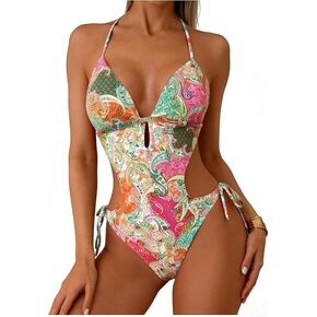 بدلة سباحة نسائية من قطعة واحدة برقبة رسن من SHENHE ذات فتحة عميقة على شكل حرف V وظهر منخفض مونوكيني in Kuwait