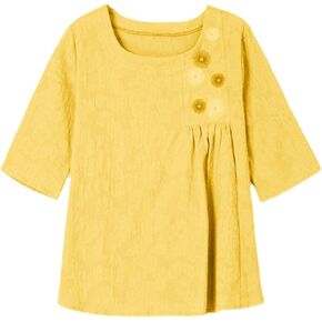 Cotton Linen Tops for Women Embroidered Short Sleeve Summer Boho Peasant Gauze Blouses Dressy Casual Bohemian Shirts in Kuwait