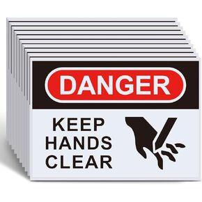 10 قطع من ملصقات السلامة الشفافة Danger Keep Hands - ملصقات تحذيرية من الفينيل لاصقة مقاس 5 × 3.5 بوصة مع رسم، أحمر/أسود على أبيض in Kuwait