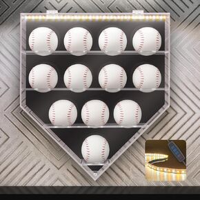 Baseball Display Case, Acrylic Baseball Holder Display Case for Balls, Lighted Wall Mount Baseball Shadow Box, UV Protected Memorabilia Autograph Display Box for 12 Balls, Black in Saudi Arabia