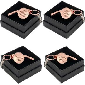 4 عبوات من صفارات المدربين هدايا للمدربين، صفارة رياضية من الفولاذ المقاوم للصدأ باللون الذهبي الوردي مع حبل وصندوق هدايا، معدات تقدير منقوشة لكرة السلة وكرة القدم وكرة القدم ومدرب السباحة in Kuwait