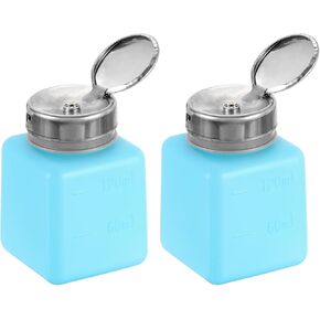 2pcs Solvent Alcohol Dispenser 120ml(4oz) Nail Polish Remover Push Down Liquid Dispenser Pump Bottle with Stainless Steel Press Head for Acetone Cleanser Polish Remover, Blue in Kuwait