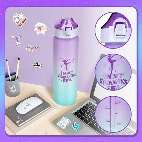 Gymnastics Gifts for Girls - Gymnastics Water Bottle, Cosmetic Bag, Necklace, Scrunchie, Socks, 50 Pcs Stickers - Gymnastics Party Favors for Girls, Birthday Gifts for Gymnastics Lovers in Saudi Arabia