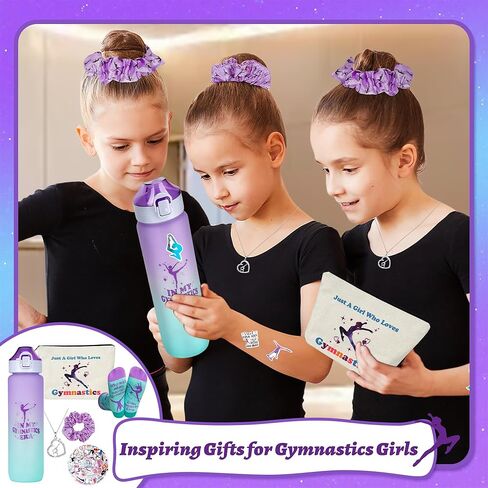 Gymnastics Gifts for Girls - Gymnastics Water Bottle, Cosmetic Bag, Necklace, Scrunchie, Socks, 50 Pcs Stickers - Gymnastics Party Favors for Girls, Birthday Gifts for Gymnastics Lovers in Saudi Arabia