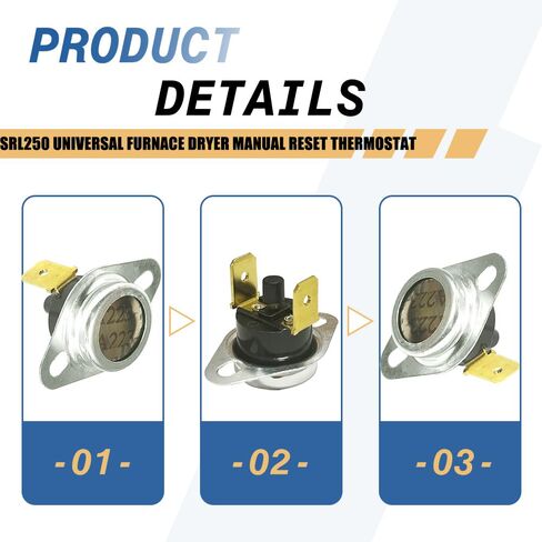 2-حزمة SRL250 ترموستات مجفف الفرن العالمي، مفتاح إعادة الضبط اليدوي للحد من الطرح 250F قطع الصمامات الحرارية للتحكم في درجة الحرارة مع طرف 1/4 بوصة in Saudi Arabia