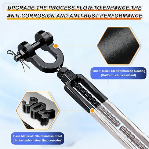 2 حزمة 3/8 "طلاء أسود الكهربي 304 SS الثقيلة الفك وصلة ربط الفك، شداد شدادات كبيرة للكابلات حبل الأسلاك، مجموعة بوابة مكافحة الترهل، خيمة الظل الشمس، الموتر درابزين سطح السفينة in Kuwait