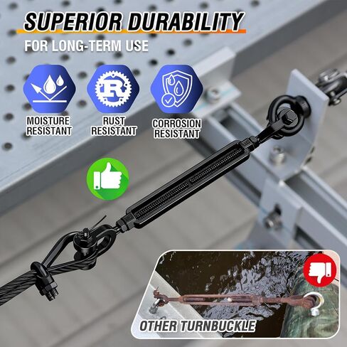 2 حزمة 3/8 "طلاء أسود الكهربي 304 SS الثقيلة الفك وصلة ربط الفك، شداد شدادات كبيرة للكابلات حبل الأسلاك، مجموعة بوابة مكافحة الترهل، خيمة الظل الشمس، الموتر درابزين سطح السفينة in Kuwait