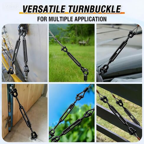 2 حزمة 3/8 "طلاء أسود الكهربي 304 SS الثقيلة الفك وصلة ربط الفك، شداد شدادات كبيرة للكابلات حبل الأسلاك، مجموعة بوابة مكافحة الترهل، خيمة الظل الشمس، الموتر درابزين سطح السفينة in Kuwait