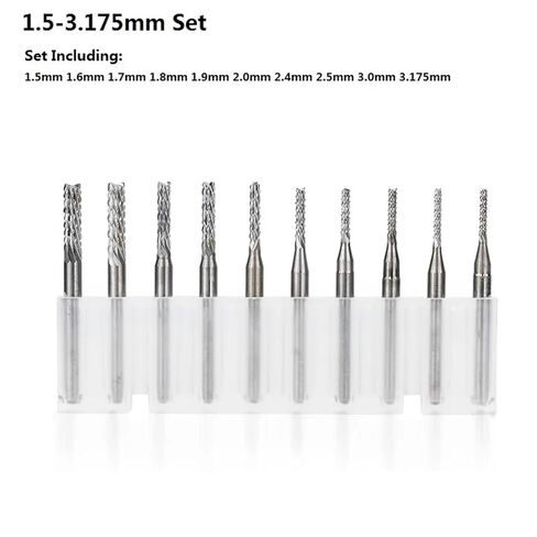 0.6-3.175mm Carbide PCB Milling Cutter Set 3.175mm Shank PCB Machine Engraving Bit End Mill 10Pcs(23mm) in Saudi Arabia