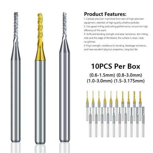 0.6-3.175mm Carbide PCB Milling Cutter Set 3.175mm Shank PCB Machine Engraving Bit End Mill 10Pcs(23mm) in Saudi Arabia