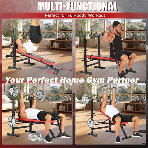 OPPSDECOR 9 في 1 مقعد للوزن قابل للتعديل مجموعة مع رف القرفصاء 900 رطل مكبس مع امتداد الساق وتجعيد الساق متعددة الوظائف مقاعد تجريب الجسم الكامل لصالة الألعاب الرياضية المنزلية مع شريط الأمان و V-BANDLE in Kuwait