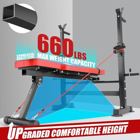 OPPSDECOR 9 في 1 مقعد للوزن قابل للتعديل مجموعة مع رف القرفصاء 900 رطل مكبس مع امتداد الساق وتجعيد الساق متعددة الوظائف مقاعد تجريب الجسم الكامل لصالة الألعاب الرياضية المنزلية مع شريط الأمان و V-BANDLE in Kuwait