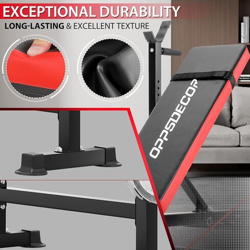 OPPSDECOR 9 في 1 مقعد للوزن قابل للتعديل مجموعة مع رف القرفصاء 900 رطل مكبس مع امتداد الساق وتجعيد الساق متعددة الوظائف مقاعد تجريب الجسم الكامل لصالة الألعاب الرياضية المنزلية مع شريط الأمان و V-BANDLE in Kuwait