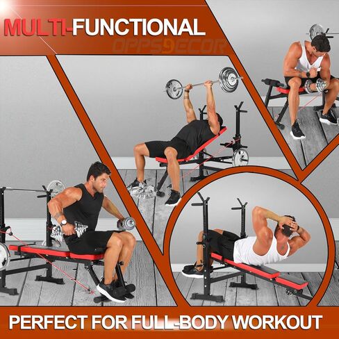 OPPSDECOR 9 في 1 مقعد للوزن قابل للتعديل مجموعة مع رف القرفصاء 900 رطل مكبس مع امتداد الساق وتجعيد الساق متعددة الوظائف مقاعد تجريب الجسم الكامل لصالة الألعاب الرياضية المنزلية مع شريط الأمان و V-BANDLE in Kuwait