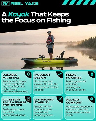 Rocket Modular Fishing Kayak - 9.8 قدم خفيفة الوزن ، الجلوس على قمة الكاياك للبالغين والشباب - تصميم مستقر ومحمول ، مثالي لتوفير الفضاء للسفر - 400 رطل سعة in Kuwait