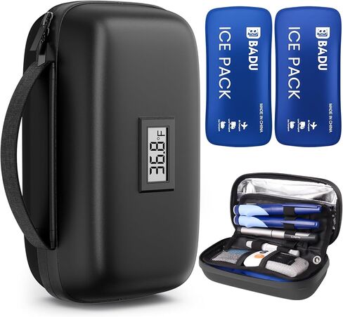 Insulin Cooler Travel Case TSA Approved, Diabetic Medication Cooling Bag with Temperature Display for Travel and Daily Use, 2 Ice Pack, Black in Saudi Arabia