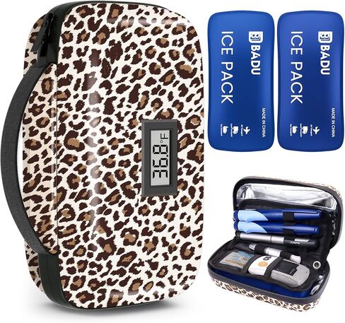 Insulin Cooler Travel Case TSA Approved, Diabetic Medication Cooling Bag with Temperature Display for Travel and Daily Use, 2 Ice Pack, Black in Kuwait