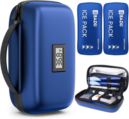 Insulin Cooler Travel Case TSA Approved, Diabetic Medication Cooling Bag with Temperature Display for Travel and Daily Use, 2 Ice Pack, Black in Saudi Arabia