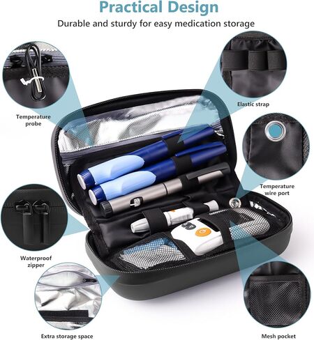 Insulin Cooler Travel Case TSA Approved, Diabetic Medication Cooling Bag with Temperature Display for Travel and Daily Use, 2 Ice Pack, Black in Saudi Arabia
