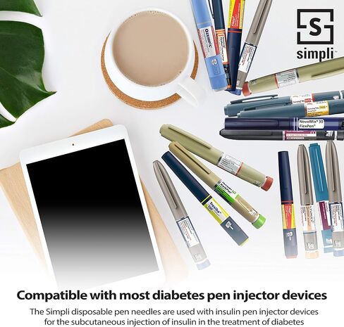 SIMPLI Insulin Pen Needles for at-Home Insulin Injections, Compatible with Most Diabetes Pens and Injection Devices, Size: Short 8mm (5/16") x 31G, 90 Count in Kuwait