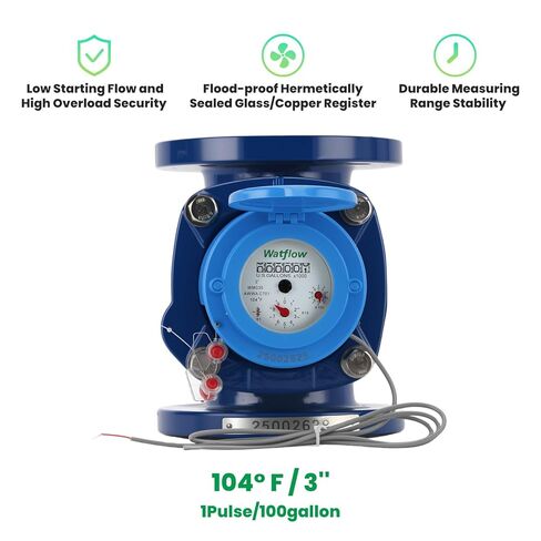 Watflow 2.5" WoltmannHelix Water Meter,Detachable Water Meter,Pulse Output, Epoxy-Coated Cast Iron,Resistant Seals（Cubic,Non-Potable Use） in Kuwait
