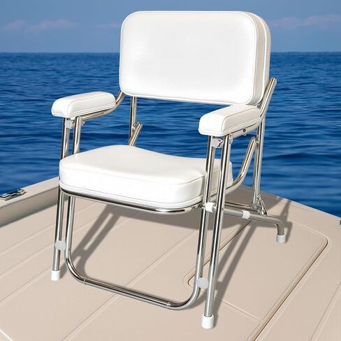 Folding Boat Deck Chair - Marine Grade Fishing Chair with Comfortable Cushioned & Foam Padding for Yachts, Ship and Beach, Portable, 1 Pc in Kuwait