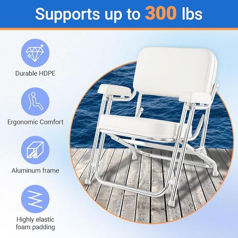 Folding Boat Deck Chair - Marine Grade Fishing Chair with Comfortable Cushioned & Foam Padding for Yachts, Ship and Beach, Portable, 1 Pc in Kuwait